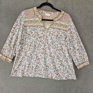 J Jill Womens Petite SP Shirt Cottagecore Vneck Floral Boho Multicolor